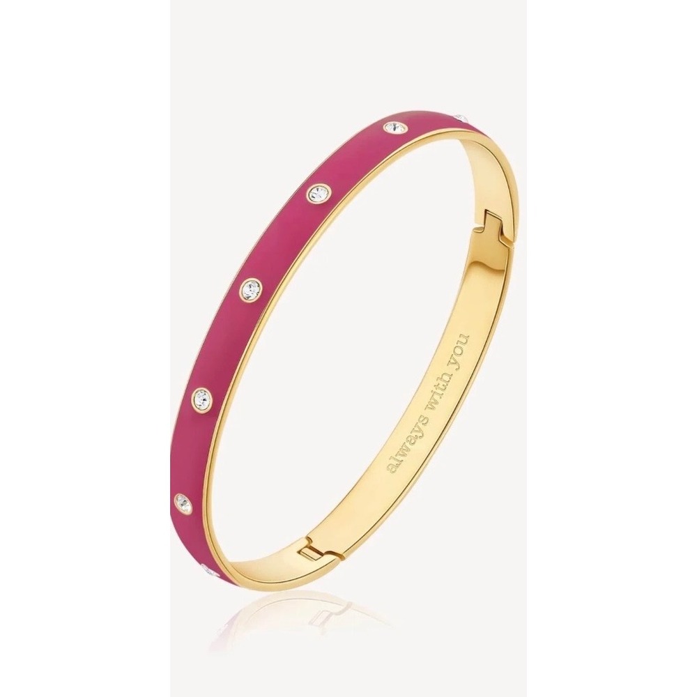 Brosway With You Pink Enamel Gold‎ Tone Crystal Hinged Bangle Bracelet BWY48 NEW